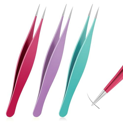 3 Pcs Point Tweezers Ingrown Hair Tweezers Precision Nose Needle Point Tip Tweezers Fine Point Tip Ingrown Hair Stainless Steel Blackhead Remover for Facial Hair Eyebrow Remover