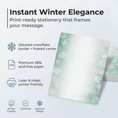PaperDirect Frosted Snowflake Elegance Papers, Winter Stationery with Detailed Snowflakes and Frosted Center, 8.5 x 11, Acid-Free, Ideal for Scrapbooks, Invitations, Flyers, Cards, 25 Sheets