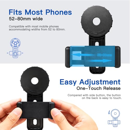 Phone Telescope Adapter 360° Rotating Digiscoping Mount for 16-50mm Eyepieces Fits Most Telescopes, Spotting Scopes & Microscopes – Adjustable Cell Phone Holder for Digiscoping （with Wireless Shutter）