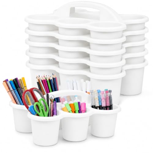 6 Pack Classroom Caddy With Handle for School Supplies, white - color: white