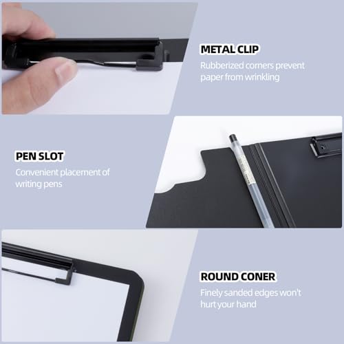 FRETONBA Clipboard Folder, 5 Pack A4 Foldable Clipboard with Horizontal and Vertical Double Metal Clips, 360 Degree Foldable Binder Clipboards with Pen Holder, File Cover Folder Clipboards, Green - style: 5Pack- Green