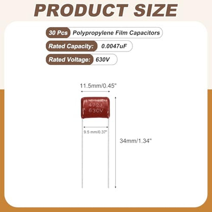 MECCANIXITY 30 Pcs Metallized Polypropylene Film Capacitors 472J 0.0047UF - size: 472J 0.0047UF
