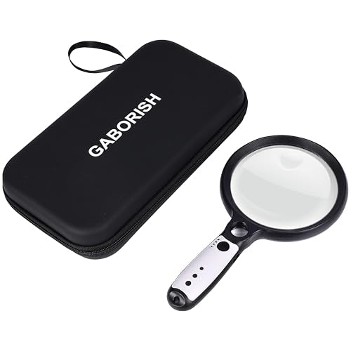 Large Magnifying Glass with 37 LED Light and Case, 10X 20X 45X Handheld - color: Black & White, size: Magnifier with Light (With Case)