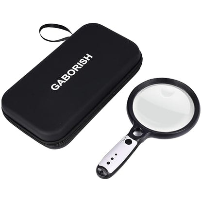 Large Magnifying Glass with 37 LED Light and Case, 10X 20X 45X Handheld - color: Black & White, size: Magnifier with Light (With Case)