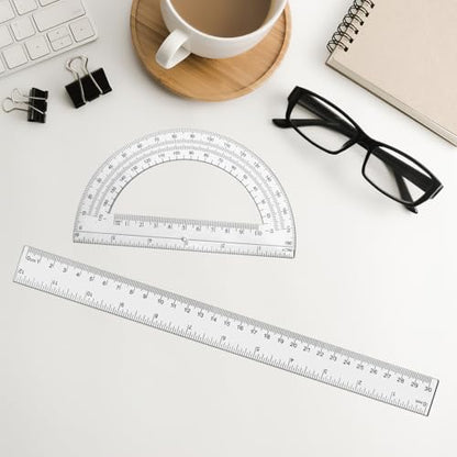 2 Packs 12 Inch Plastic Ruler and 6 Inch Plastic Protractor Set Clear Math Geometry Set Classroom Set Angle Detector School Supplies Classroom Ruler Home Office Drawings (Transparent) - color: Transparent