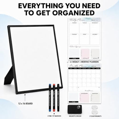 Magnetic Dry Erase Board, 12 x 16 Inch Portable Whiteboard - style: Black Stand + Planner