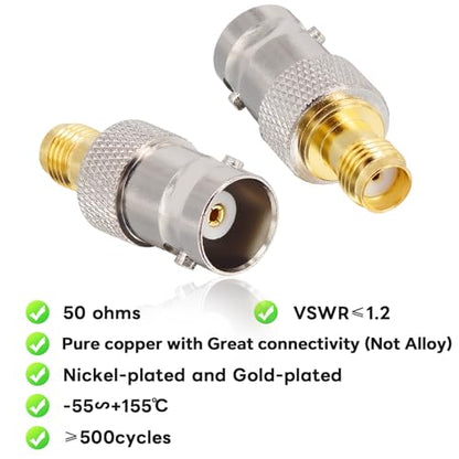 BNC to SMA Female Adapter - SDR Ham Radio Compatible Pack of 2 - size: BNC Female to SMA Female