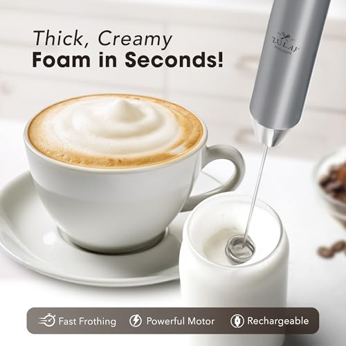 Zulay Kitchen Rechargeable Milk Frother Handheld - Frother Wand, Drink Mixer, Electric Whisk Frother, for Cappuccinos, Matcha & Protein Powder - Lux 4 Whisk 2 Speed Waterproof 2000mAh Silver - color: 08 - Alpha Silver, size: Rechargeable Z1 Motor Max