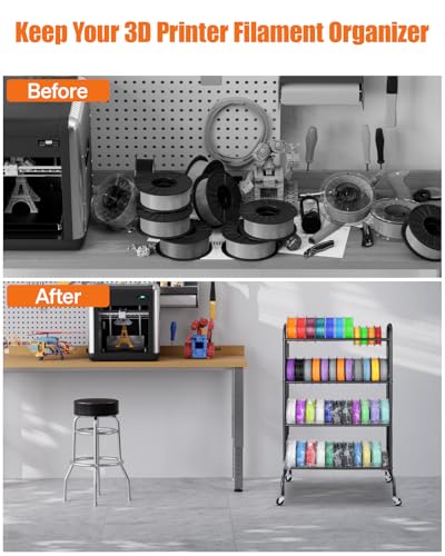 AHOWPD 3D Printer Filament Storage Rack with Wheels for 40pcs Filaments
