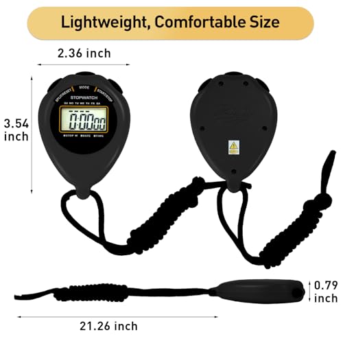 Stopwatch Sport Timer, 2 Pack Large Display Digital Stopwatch Timer with Date Time, No Alarm Silent Easy to Set Stopwatches for Sports, Coaches, Kids, Swimming and Running (Black) - color: Black