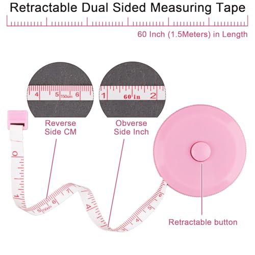 GDMINLO 4 Pack Tape Measure Retractable Measuring Tape for Body Fabric Sewing Tailor Weight Loss Measurements 60-Inch Soft Pink and White & Retractable Black and Pink Dual Sided Tape Measure