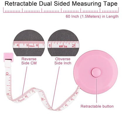 GDMINLO 4 Pack Tape Measure Retractable Measuring Tape for Body Fabric Sewing Tailor Weight Loss Measurements 60-Inch Soft Pink and White & Retractable Black and Pink Dual Sided Tape Measure