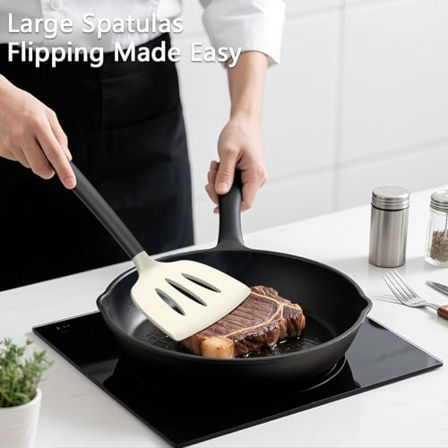 Coukre 3 Pack Silicone Spatula Set, Heat Resistant to 500°F, BPA-Free - color: BeigeBlack