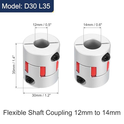 uxcell D30 L35 12mm to 14mm Flexible Plum Shaft Coupling Aluminum Motor Connector Flexible Spider Coupler for 3D Printer CNC Machine and Servo Stepper Motor (Silver Tone/Red)