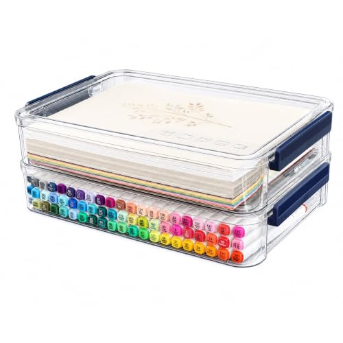CATOOMUU 2-Pack 9x13 Clear Plastic Project Case Stackable Storage Box - color: Large-Blue-2-Pack