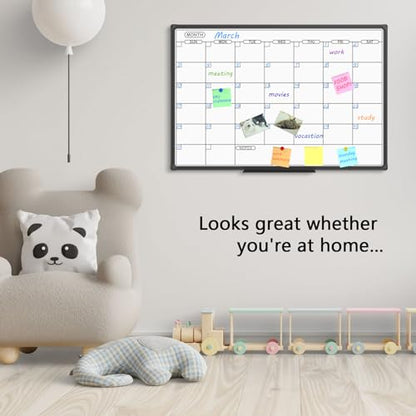 JILoffice Dry Erase Calendar Whiteboard - Magnetic White Board Calendar Monthly 36 X 24 Inch, Black Aluminum Frame Wall Mounted Board for Office Home and School - color: Black, size: 36"W x 24"H