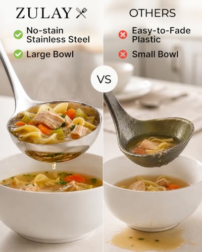 Zulay Kitchen Stainless Steel Soup Ladle - 13” Large Ladle for Soups, Stews & Sauces - Durable, Heat-Resistant, Rust-Proof & Dishwasher Safe Kitchen Utensil with Ergonomic Handle - size: Steel Ladle