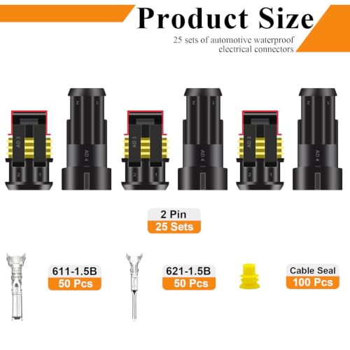 25kit 2pin Waterproof Automotive Connectors Ignition Plug Connectors - color: Black, size: 300PCS