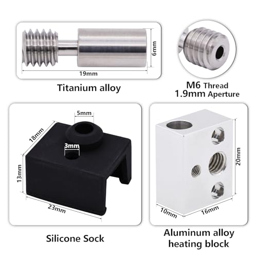 Creality 300℃ High Temperature Heat Block Kit for Ender-3S1, 3D Printer Heating Block Titanium Alloy Throat Tube 3 Silicone Socks and 5 PCS Nozzle Kit for Ender 3 S1/S1 Pro/Plus, CR-10 Smart Pro