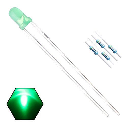 100pcs 3mm Green Lights LED Diodes (Green Lens) Diffused Round Lens 29mm Long Lead (DC 3V) +100pcs Resistors (for DC 6-12V) Included,Bulb Lamps Light Emitting Diode - color: [05] Green-green / 100pcs, style: 3mm Constant Light