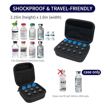 Insulin Vial Case for Travel, Fits 10ml/3ml Bottles, Hard Shell Insulin Bottle Storage Organizer with Foam Slots & Mesh Pocket, Diabetic Supplies Organizer for Home and On-the-Go (15 Slots) - size: 15 slots
