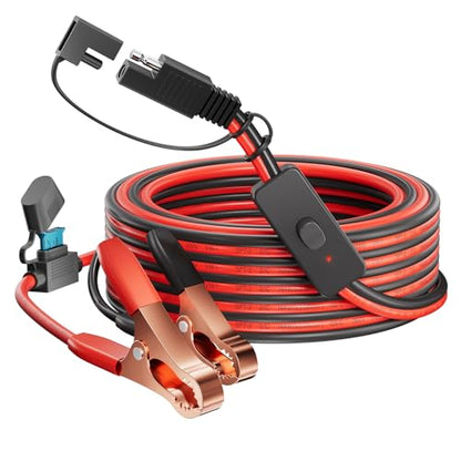 CASMAN 10FT SAE to Battery Alligator Clips Cable,12V SAE 2Pin Quick Disconnect Crocodile Cable with 15A Fuse for Solar Power, Battery, Motorcycle, Car, RV, TruckWater Resistant (14AWG 10FT) - size: 14AWG 10FT