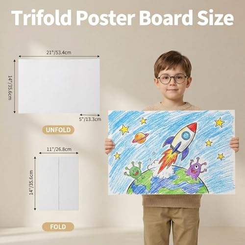 Trifold Poster Board 21 x 14 Inches 5 Packs, White Corrugated Display Boards for Presentations, Science Fairs, School Projects, and Business Exhibits