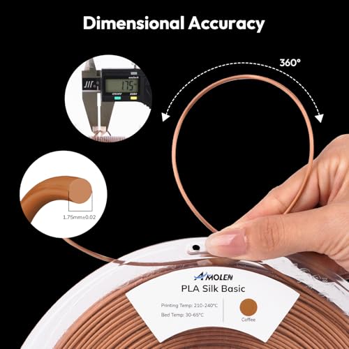 AMOLEN Silk PLA Filament 1.75mm 3D Printer Filaments, Shiny Coffee Gold Filament for 3D Printing, 1kg(2.2lbs) Spool, Compatible with Most FDM Printer(Silk Coffee Gold) - color: Coffee