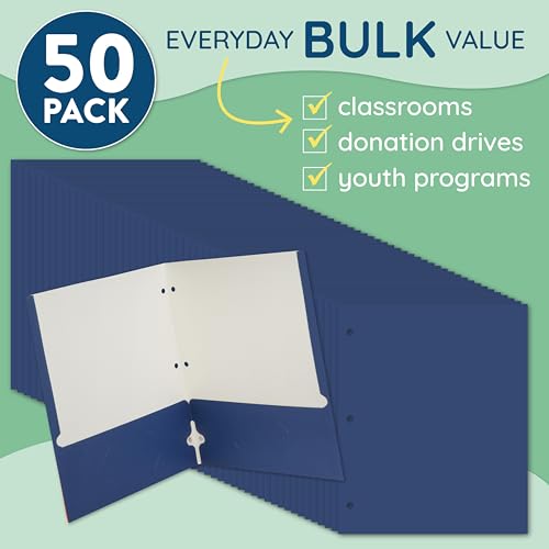 Navy Blue Folders with Pockets, Paper Navy Blue Pocket Folders with Business Card Holder, 3 Hole Punched, for Documents, Presentation, School, and Child Classes, Assorted Colors, 50 Pack - color: Dark Blue