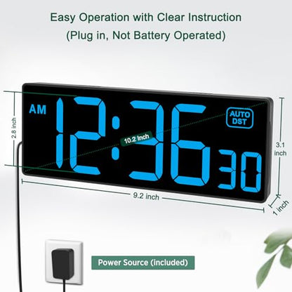 Soobest LED Wall Clock Digital Clock with Seconds - color: 10.2" Blue