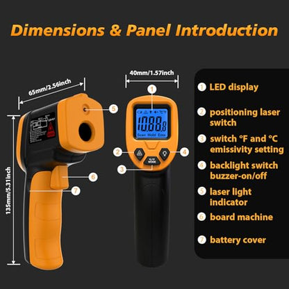 FKM Infrared Thermometer Gun Non-Contact Laser Temperature Gun-58°F~1112°F - color: Black Yellow