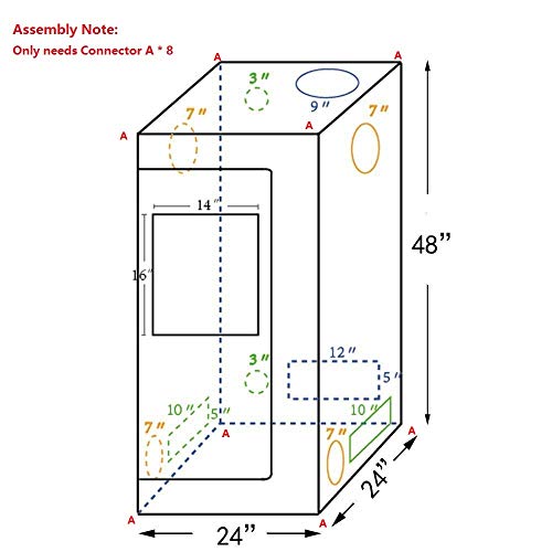 Grow Tent, 2x2 Feet Mylar Hydroponic Grow Tent with Obeservation Window and Floor Tray for Indoor Gardening Plant Growing (24"x 24"x 48") - size: 24"x24"x48"