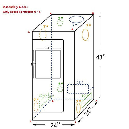 Grow Tent, 2x2 Feet Mylar Hydroponic Grow Tent with Obeservation Window and Floor Tray for Indoor Gardening Plant Growing (24"x 24"x 48") - size: 24"x24"x48"