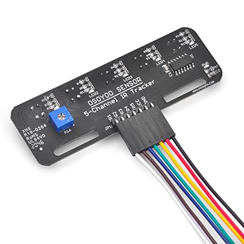 OSOYOO Infrared Line Tracking Sensor Module + 7 Pin 25cm Female to Female Jumper Wire, 5-Channel Infrared IR Line Reflection Tracker Sensor 3.3V-5V, Smart Car Black White Line Detection Tracing