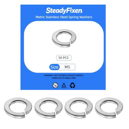 Split Lock Washer, M5 Spring Lock Washer 304 Stainless Steel Lock Washers Assortment Kit for Screws Bolts, Silver, 50PCS - size: M5 50PCS
