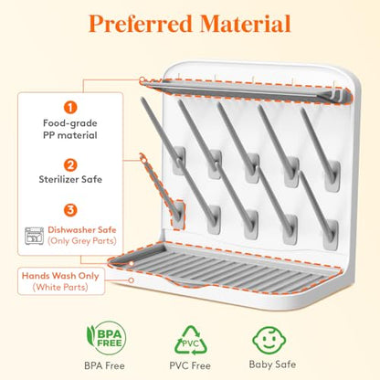 Lifewit 10-Hooks Baby Bottle Drying Rack for Countertop, BPA Free - size: Medium-10 Hooks