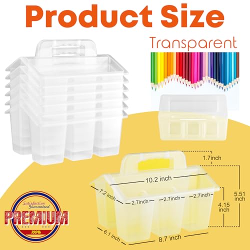 ALINK Classroom Caddy Storage Basket with Handle, 6 Pack Plastic Arts Office Crafts Caddy 4 Compartments for Kids, Pencil, Crayon, Marker, School Supplies - Clear - color: Clear