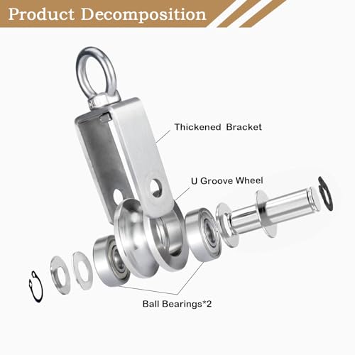 Cable Pulley Wheel for Rope with Carabiner,Ball Bearings, Smooth No Noise, 360° Swivel Small Wire Pulley for Pulley System Lifting, DIY Home Gym, Winch, 1 Pack