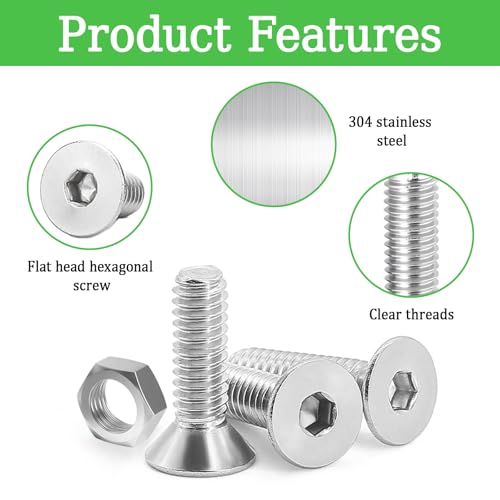 130Pcs M5x16mm Stainless Steel Flat Head Socket Cap Screws, Full Thread Allen Drive Countersunk Bolts, Bright Finish, Ideal for DIY & Home Repair - size: M5x16