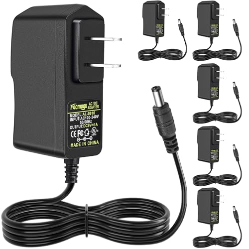 Facmogu 6 Pack 9V DC Power Supply, AC 100-240V to DC 9 Volt Center Positive - size: 9V 1A - 6 Pack