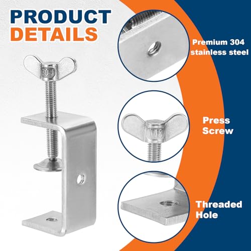 HARFINGTON 2Pcs 304 Stainless Steel C Clamps 65mm with Press Screw,Silver - size: 65mm