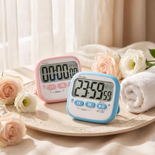 Antonki 2 Pack Classroom Timers for Kids Teachers, Magnetic Countdown Digital Kitchen Timer for Cooking, Study, Exercise, Games, Time Mangement - Loud/Silent Mode - Battery Included - color: Sky Blue & Pink