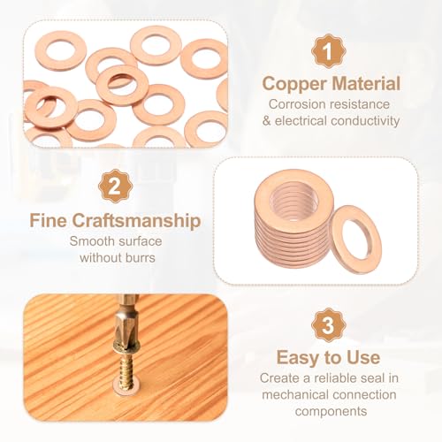 PATIKIL 35PCS M6 Copper Washers, M6x12x1mm Copper Crush Washer Metric Flat Washers Sealing Washers Assortment Kit Oil Drain Plug Gasket Ring for Automotive Battery Vehicles Screws Bolt - size: M6x12x1mm