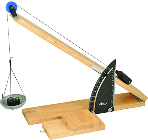 Eisco - Inclined Plane and Friction Board with Arc for Physics Experiments and Force Measurement – Includes Sliders Roller and Pan – Adjustable Wooden Ramp for Friction and Motion Studies