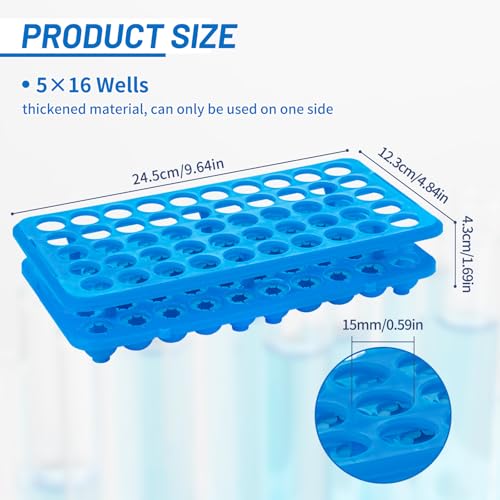 Test Tube Rack, Tube Holder with Silicone Pad, Blue, Pack of 1