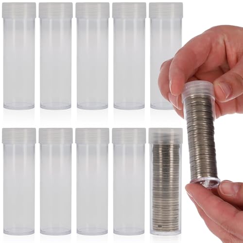 BCW Nickel Coin Tubes for US Nickels, Secure Screw-On Caps, Clear, 10 Pack - size: small