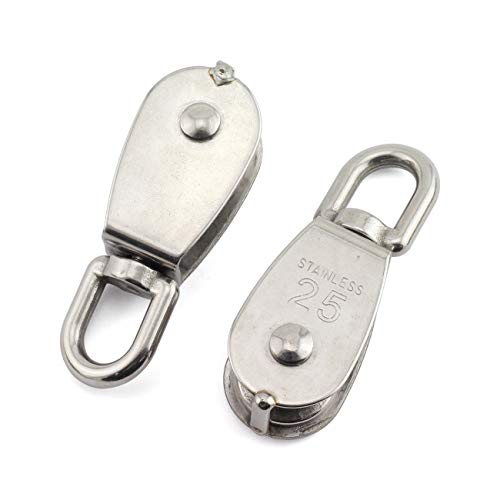 1-Pack M25 Single Pulley Block Stainless Steel Heavy Duty Hardware Single Wheel Swivel Rigging Lifting Wheel Fixed Pulley for Wire Rope Loading 150kg - size: 1-Pack M25