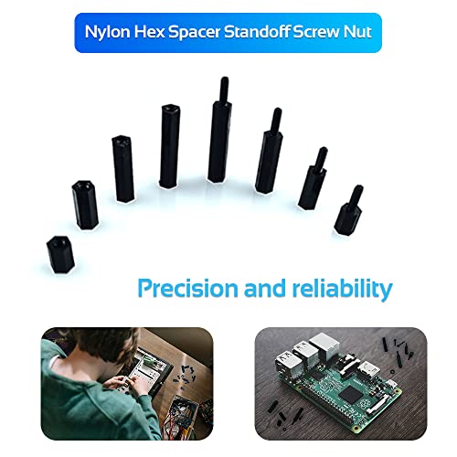 350PCS M2 Black Male Female Nylon Hex Spacer Standoff Screw Nut Set Assortment Kit (Black) for PCB Motherboard Circuit Board - size: 350Pcs M2