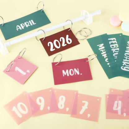 Boho Flip Calendar Bulletin Board Set with 55 Date Cards and Hanging Adjustable Rod Adjustable Calendars Holder for Classroom Home Preschool Elementary Teachers Office Back to School Decoration