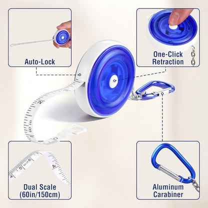WORKPRO Soft Tape Measure, 60" Retractable Body Measuring Tape, Blue 2-Pack - color: Blue